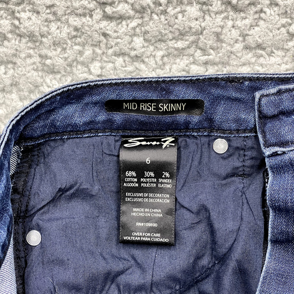 7 For All Mankind Jeans Womens Size 6 Mid Rise Skinny Rhinestone Stretch Blue - Picture 5 of 10